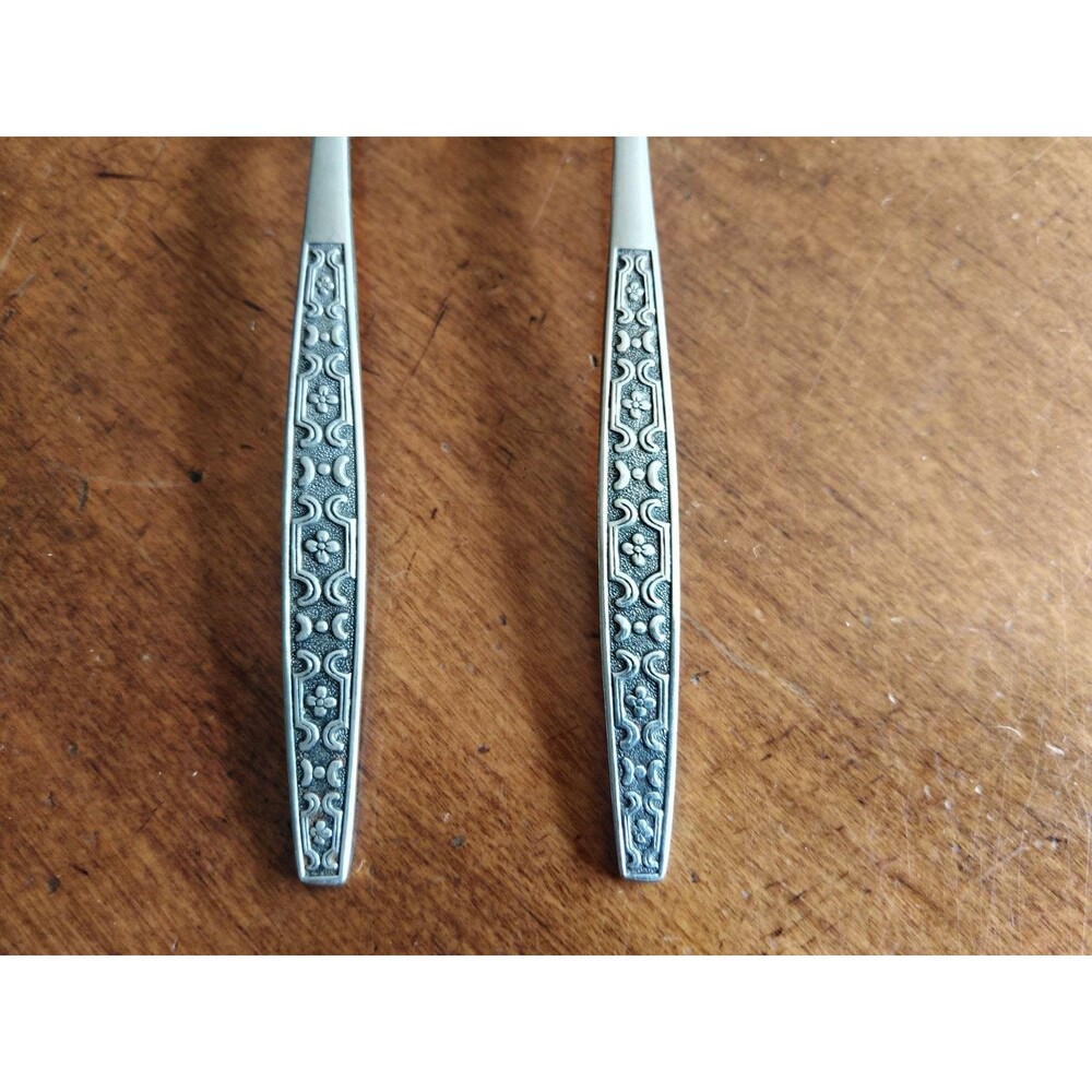 Lot 2x Orleans Silver Co. Stainless Black Floral Geometric Japan Teaspoon 6.25"
